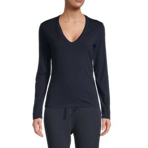 James Perse Women's Deep V-Neck Cotton Spandex Stretch Long Sleeve Tee T-Shirt